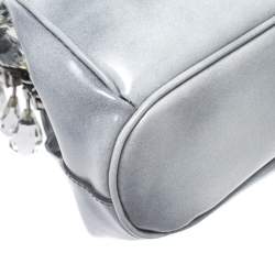 Pre Owned Prada Grey Patent Leather Crystal Encrusted Chain Clutch