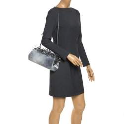 Pre Owned Prada Grey Patent Leather Crystal Encrusted Chain Clutch