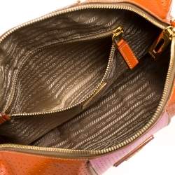 Prada Orange/Pink Perforated Leather Small Fori Striped Boston Bag