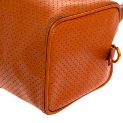 Prada Orange/Pink Perforated Leather Small Fori Striped Boston Bag