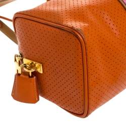 Prada Orange/Pink Perforated Leather Small Fori Striped Boston Bag