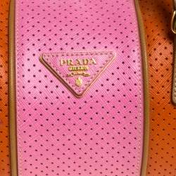 Prada Orange/Pink Perforated Leather Small Fori Striped Boston Bag