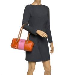 Prada Orange/Pink Perforated Leather Small Fori Striped Boston Bag