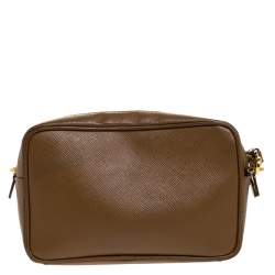 Pre Owned Prada Caramel Saffiano Leather Camera Pushlock Crossbody Bag