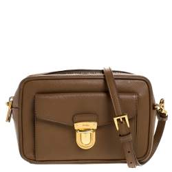 Pre Owned Prada Caramel Saffiano Leather Camera Pushlock Crossbody Bag