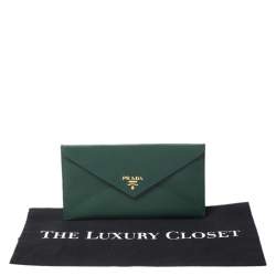 Pre Owned Prada Green Saffiano Lux Leather Envelope Wallet