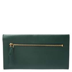 Pre Owned Prada Green Saffiano Lux Leather Envelope Wallet