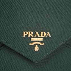 Pre Owned Prada Green Saffiano Lux Leather Envelope Wallet
