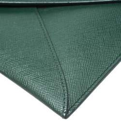 Pre Owned Prada Green Saffiano Lux Leather Envelope Wallet