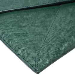 Pre Owned Prada Green Saffiano Lux Leather Envelope Wallet