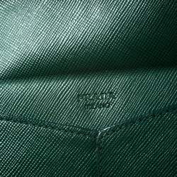 Pre Owned Prada Green Saffiano Lux Leather Envelope Wallet
