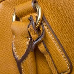 Pre Owned Prada Ocra Yellow Saffiano Leather Bauletto Bag