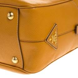 Pre Owned Prada Ocra Yellow Saffiano Leather Bauletto Bag