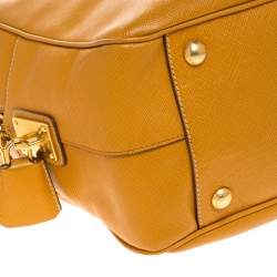 Pre Owned Prada Ocra Yellow Saffiano Leather Bauletto Bag
