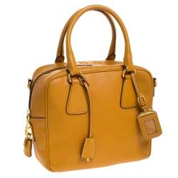 Pre Owned Prada Ocra Yellow Saffiano Leather Bauletto Bag