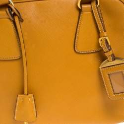 Pre Owned Prada Ocra Yellow Saffiano Leather Bauletto Bag
