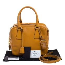 Pre Owned Prada Ocra Yellow Saffiano Leather Bauletto Bag