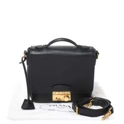 Pre Owned Prada Black Saffiano Leather Small Sound Crossbody Bag