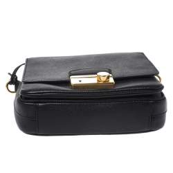 Pre Owned Prada Black Saffiano Leather Small Sound Crossbody Bag