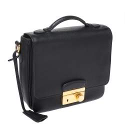 Pre Owned Prada Black Saffiano Leather Small Sound Crossbody Bag