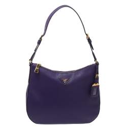 Pre Owned Prada Purple Saffiano Lux Leather Zip Hobo