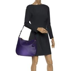 Pre Owned Prada Purple Saffiano Lux Leather Zip Hobo