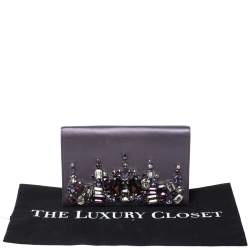 Pre Owned Prada Purple Satin Embellished Crystals Clutch