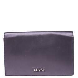 Pre Owned Prada Purple Satin Embellished Crystals Clutch