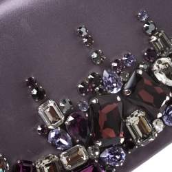 Pre Owned Prada Purple Satin Embellished Crystals Clutch