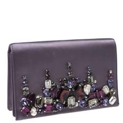 Pre Owned Prada Purple Satin Embellished Crystals Clutch