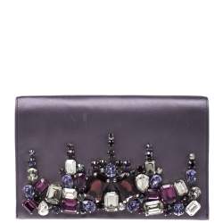 Pre Owned Prada Purple Satin Embellished Crystals Clutch