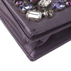Pre Owned Prada Purple Satin Embellished Crystals Clutch
