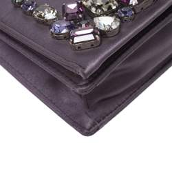 Pre Owned Prada Purple Satin Embellished Crystals Clutch