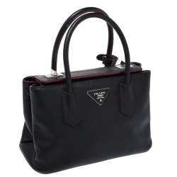 Pre Owned Prada Black Saffiano Cuir Leather Twin Bag