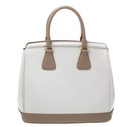 Pre Owned Prada Beige/White Saffiano Lux Leather Parabole Shopping Tote