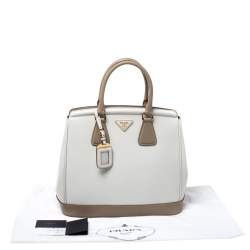 Pre Owned Prada Beige/White Saffiano Lux Leather Parabole Shopping Tote
