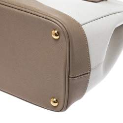 Pre Owned Prada Beige/White Saffiano Lux Leather Parabole Shopping Tote