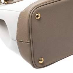 Pre Owned Prada Beige/White Saffiano Lux Leather Parabole Shopping Tote