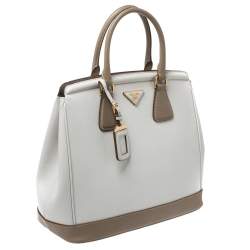 Pre Owned Prada Beige/White Saffiano Lux Leather Parabole Shopping Tote