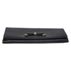 Pre Owned Prada Black Saffiano Lux Leather Bow Flap Wallet