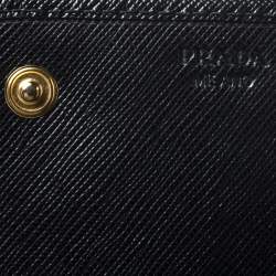 Pre Owned Prada Black Saffiano Lux Leather Bow Flap Wallet