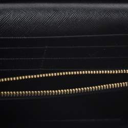 Pre Owned Prada Black Saffiano Lux Leather Bow Flap Wallet