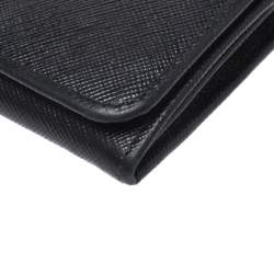 Pre Owned Prada Black Saffiano Lux Leather Continental Wallet