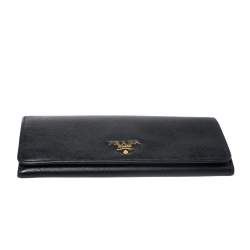 Pre Owned Prada Black Saffiano Lux Leather Continental Wallet
