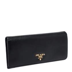 Pre Owned Prada Black Saffiano Lux Leather Continental Wallet