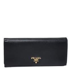 Pre Owned Prada Black Saffiano Lux Leather Continental Wallet