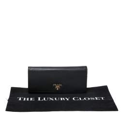 Pre Owned Prada Black Saffiano Lux Leather Continental Wallet