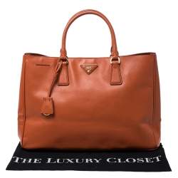 Pre Owned Prada Orange Saffiano Lux Leather Large Gardener's Tote