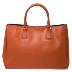 Pre Owned Prada Orange Saffiano Lux Leather Large Gardener's Tote