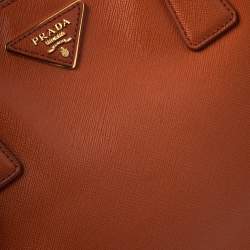 Pre Owned Prada Orange Saffiano Lux Leather Large Gardener's Tote